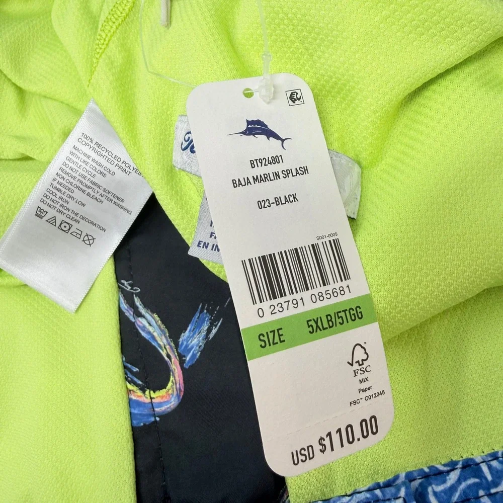 Tommy Bahama Mens 5XLB Baja Marlin Splash Artist Series Swim Trunks Black NEW